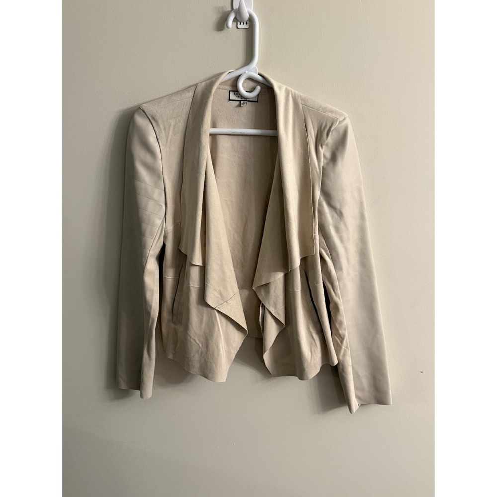 Bagatelle Collection Beige Faux Suede Drape Open Front Exposed Seam Jacket Med